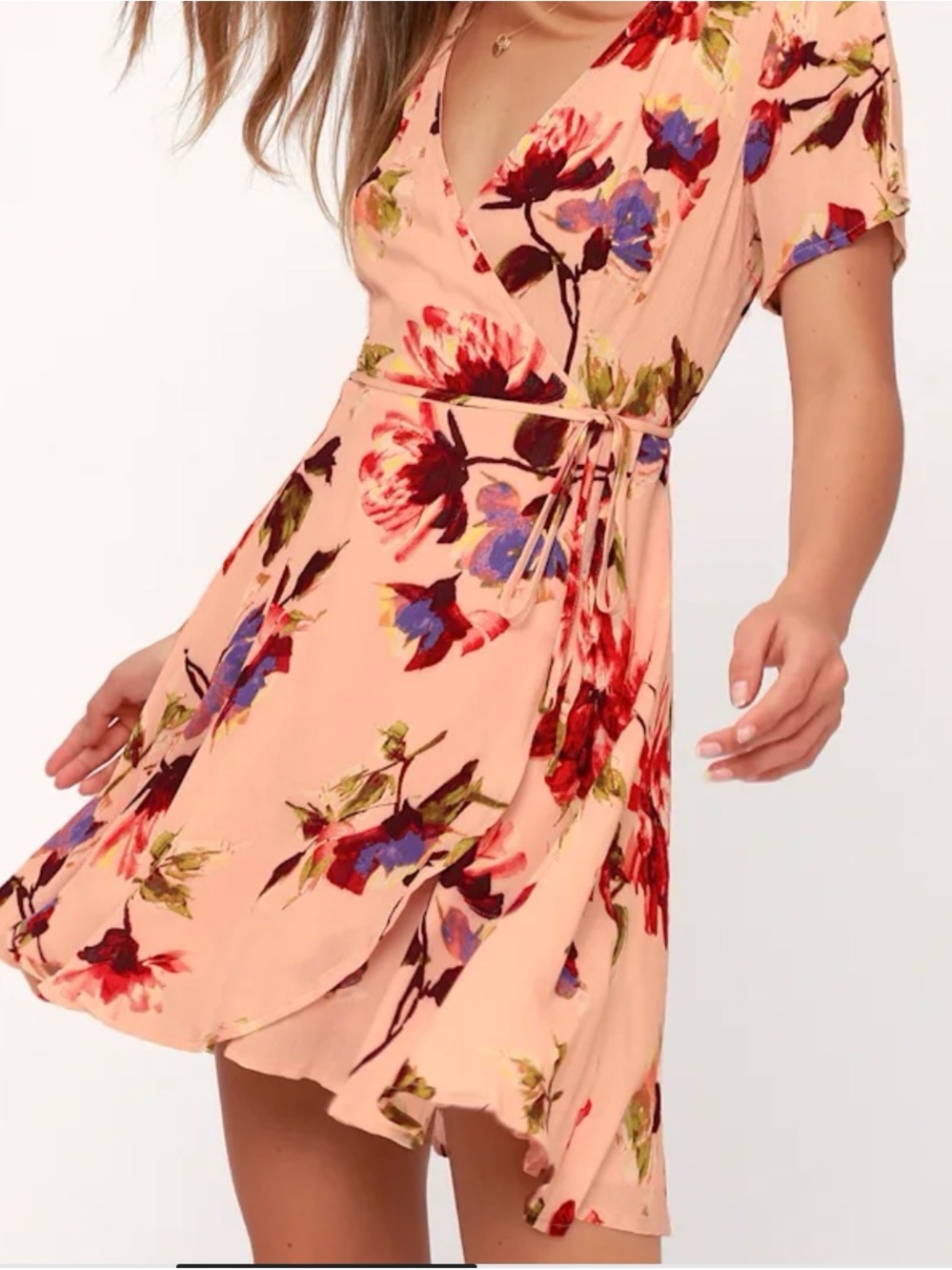 Lulu’s Floral Wrap Midi Dress - Blush Pink